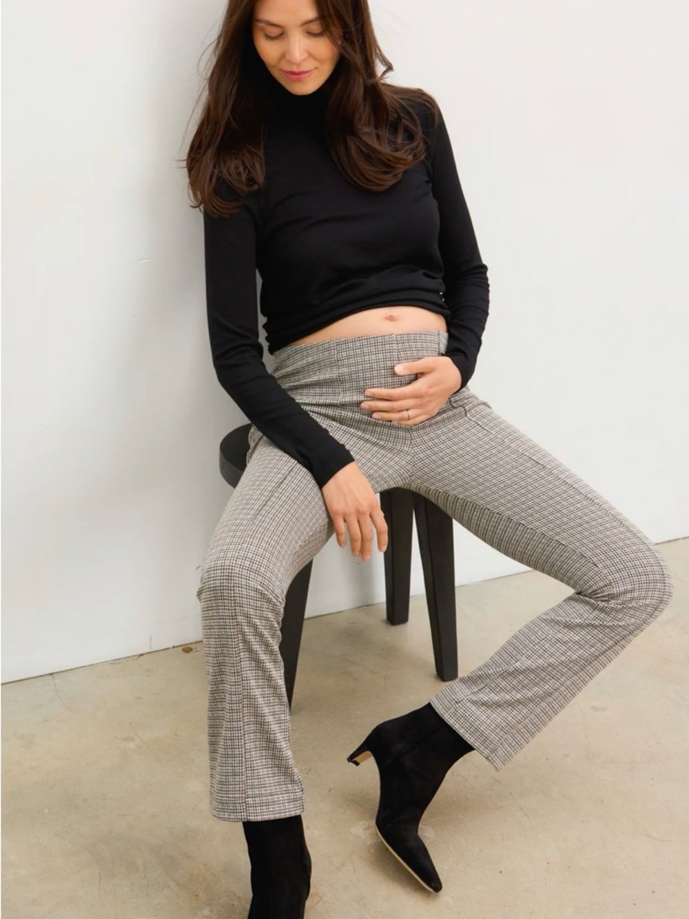 Hatch Black & White Checked Pull-On Flare Pants- WORE ONCE